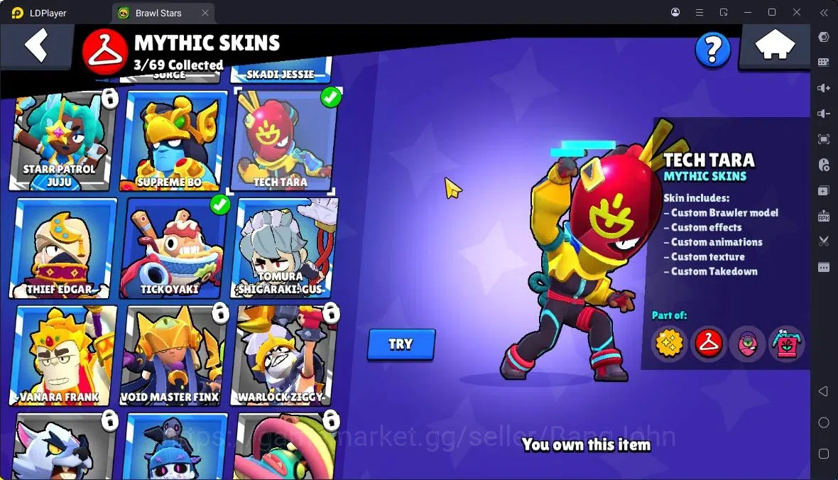 Brawl Stars Accounts Thropy 3069 | 25Brawler | 5Max |1 Legend,3 Mythic,8 Epic Skin|5737 Bling|98 Gems|ProtectOff|Check SS 14