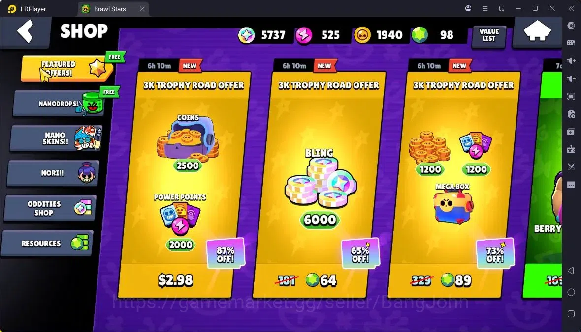 Brawl Stars Accounts Thropy 3069 | 25Brawler | 5Max |1 Legend,3 Mythic,8 Epic Skin|5737 Bling|98 Gems|ProtectOff|Check SS 18