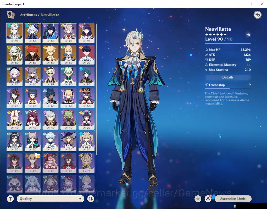 Genshin Impact Accounts ASIA |AR 55|4 Limit+38(*4Character)|Neuvillete,Fur image 3