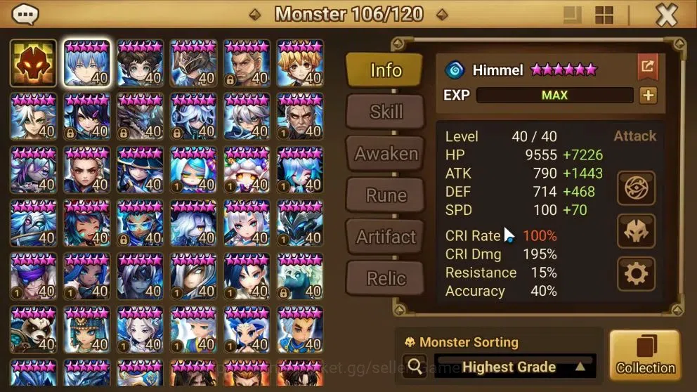 Summoners War: Sky Arena Accounts End-Game ASIA Lv100|3 LD(Laima,Talisman,Aya)+100Total NB5(Gandalf,Himmel,Aragorn,Etc)+319 11