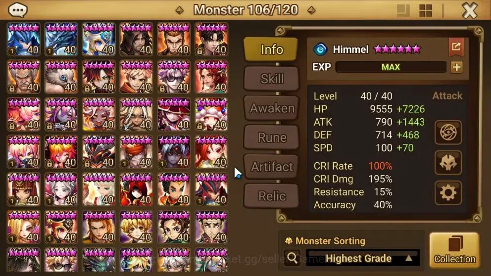 Summoners War: Sky Arena Accounts End-Game ASIA Lv100|3 LD(Laima,Talisman,Aya)+100Total NB5(Gandalf,Himmel,Aragorn,Etc)+319 12