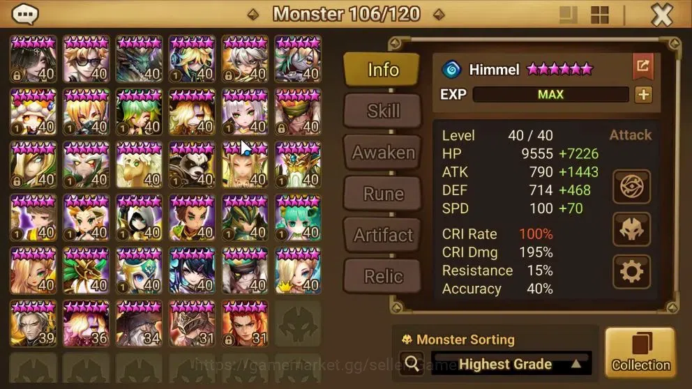 Summoners War: Sky Arena Accounts End-Game ASIA Lv100|3 LD(Laima,Talisman,Aya)+100Total NB5(Gandalf,Himmel,Aragorn,Etc)+319 13