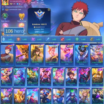 Mobile Legends: Bang Bang Accounts Others HERO 106 SKIN 169 | EMBLEM ALL MAX| VALE GARA| PENGASUS SEIYA BADANG| EPIC ZILONG