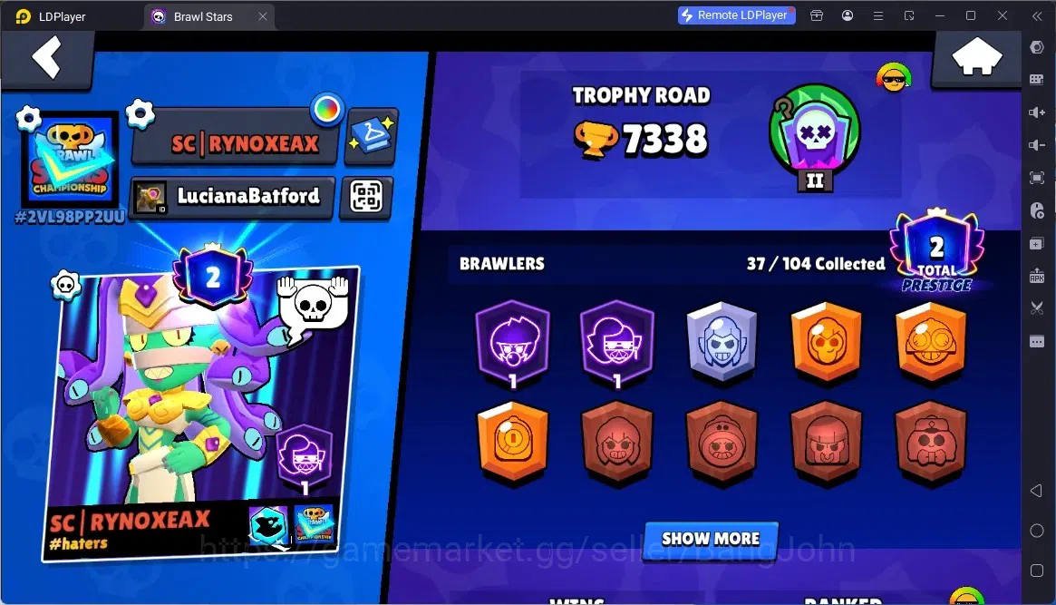 Brawl Stars Accounts Global | 7338 Thropy|38 Brawler|2 Max Hypercharge(EMZ,Bibi)|862 Bling|31 Gems|3M,4LSkins | ProtectOff 2