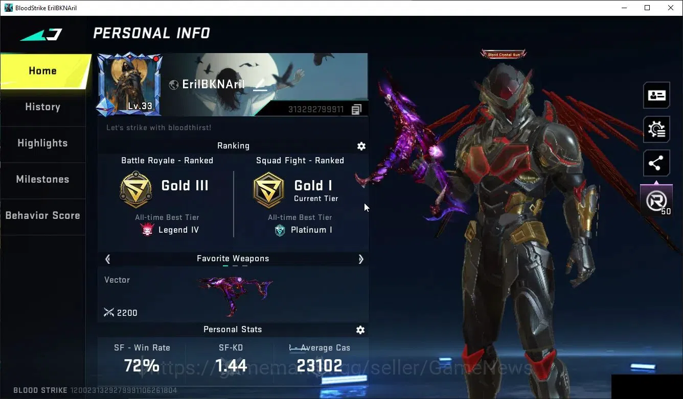 Blood Strike Accounts ASIA|ETERNAL Ethan-Allien Wlaker,Lv5 Vector-Shadow image 2
