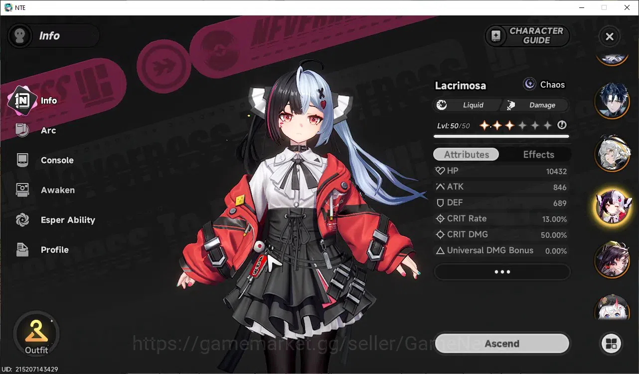 Neverness to Everness Accounts Global SEA|HL 32|TL 25|10 S-Class 4 Limit[Shinku,Chaos,Lacrimosa,Hotori]|Porsche|3 Limit 5