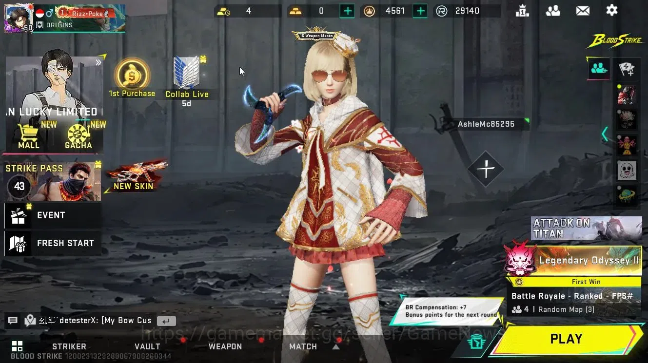 Blood Strike Accounts Collab Skin ASIA|ETERNAL MP7 Tidesong Lv3,DEagle Scorpius|7 ULTRA Melee Shuriken,The 1