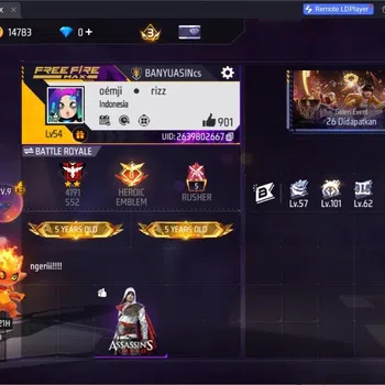 Free Fire Accounts Indonesia | AK47 Blue Flame Draco Lv.4 EVO | M1887- Mamba Gnaw, Bunny's Order | Assassins Bundle | Check