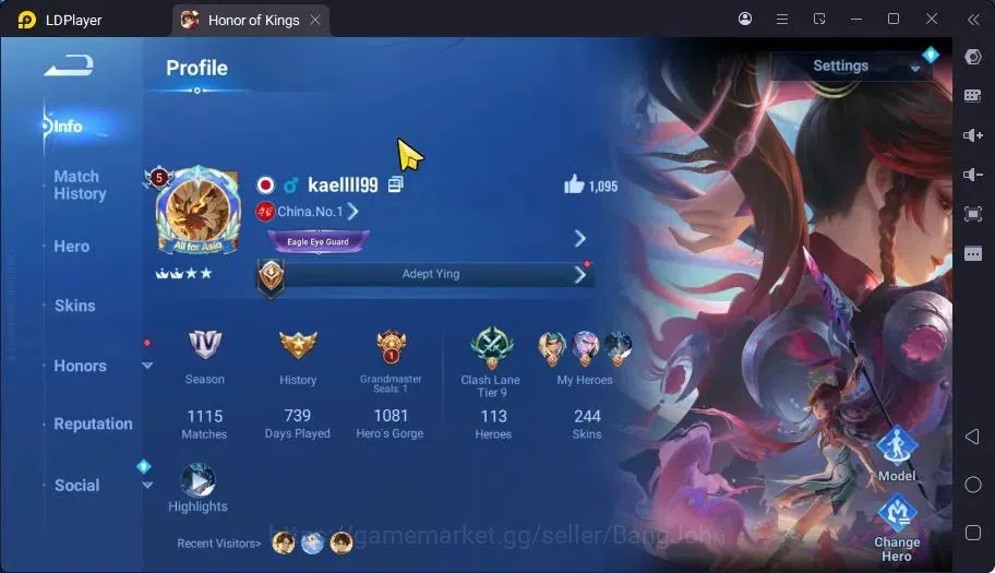Honor of Kings Accounts Global|113H 244S|LNY Ying,PRECIOUS Feyd,LEGEND Yin image 1