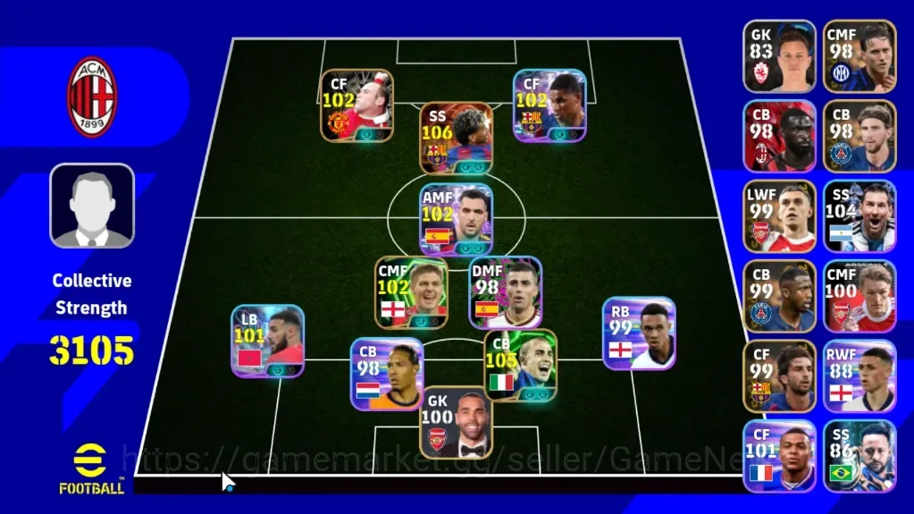 eFootball Accounts Legends & Iconic Players Android|Power 3105|Big Time Lamine Yamal|Epic Fabio Cannavaro,Wayne 1
