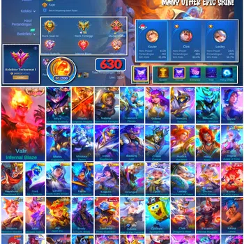 Mobile Legends: Bang Bang Accounts 🔥 #4096 🔥 💎 630 Skins 👑 Legend Valir Infernal Blaze ⚔️ Exalted Collector I ⭐ Legend