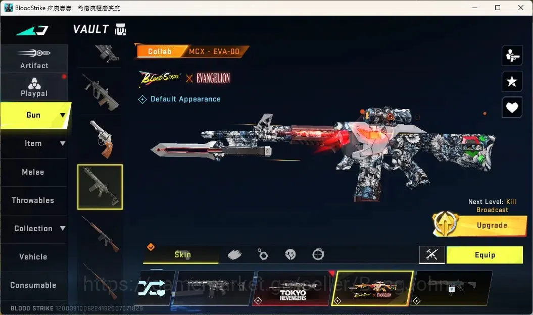 Blood Strike Accounts Collab Skin ASIA |1 Eternal Striker : ZERO-Odashadow|3 Collab Guns : 2 TR, 1 EVA |1 Legendary Melee 4