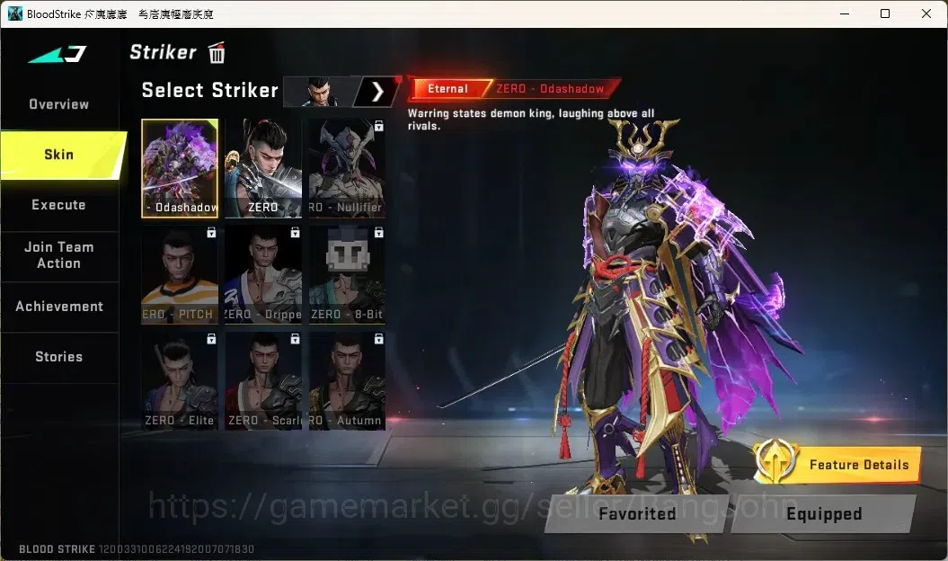 Blood Strike Accounts Collab Skin ASIA |1 Eternal Striker : ZERO-Odashadow|3 Collab Guns : 2 TR, 1 EVA |1 Legendary Melee 9