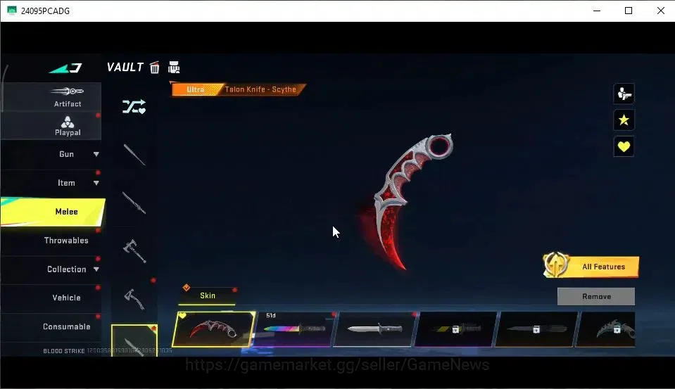 Blood Strike Accounts High-End ASIA|ETERNAL DEagle-Scorpius|2 ULTRA Melee[Talon Knife,Scythe]|5 Collab AOT|3 Collab 7DS|45 5