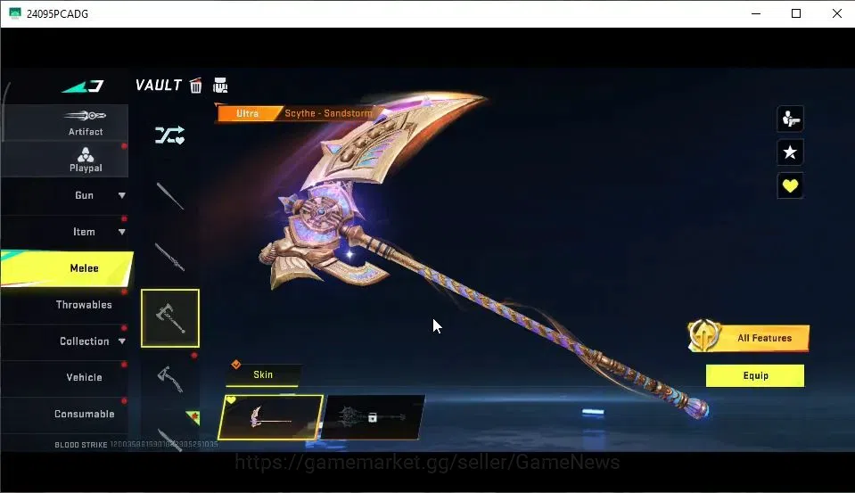 Blood Strike Accounts High-End ASIA|ETERNAL DEagle-Scorpius|2 ULTRA Melee[Talon Knife,Scythe]|5 Collab AOT|3 Collab 7DS|45 6