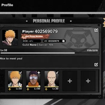 BLEACH: Soul Resonance Accounts NUVERSE SEA|Lv 32|3 SSR|2 Sign|(Ichigo Dual Zangetsu,Tosen)+Stamp,Ikkaku|12 SR
