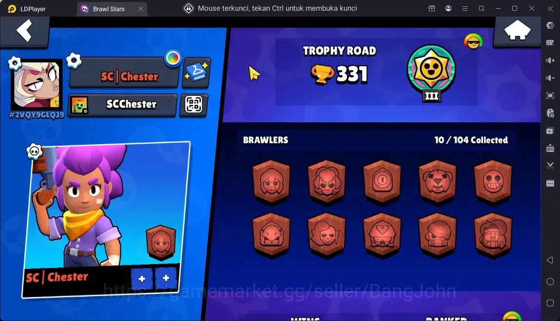 Brawl Stars Accounts Global |Trophy 331|10 Brawler|1150 Bling|55 Gems|1 S Rare,1 Epic Skins| ProtectOff |Check SS BRS290B 2