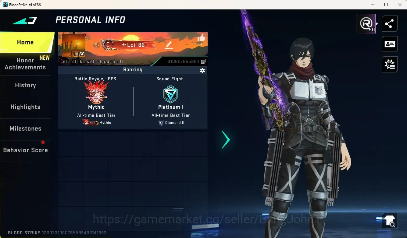 Blood Strike Accounts Collab Skin ASIA|2 Eternal Gun:QBZ95-Whisper&MP7-Tidesong|1 Collab & 1 Limited Gun|6 Ultra Gun|Striker 1