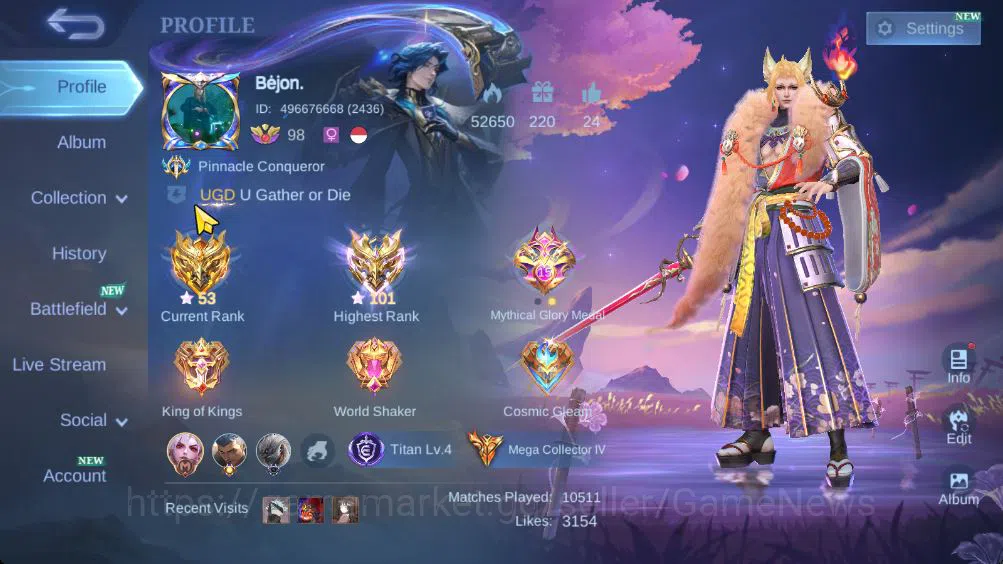 Mobile Legends: Bang Bang Accounts Hero 132|Skin 455|Legend Gusion|Lance Kishin,Thamu image 1