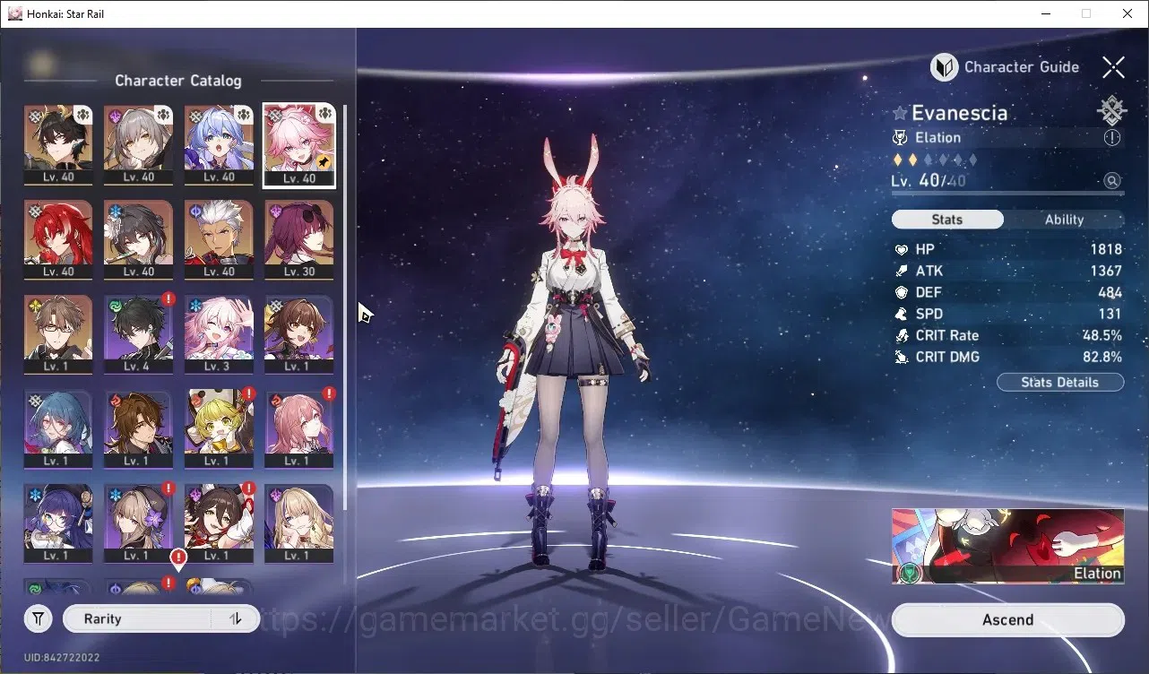 Honkai Star Rail Accounts Others ASIA|TL 26|7 Limited| Evanescia,Robin,DHPT,Kafka,Archer,Argenti,R Mei +1 STD Char|Female 1