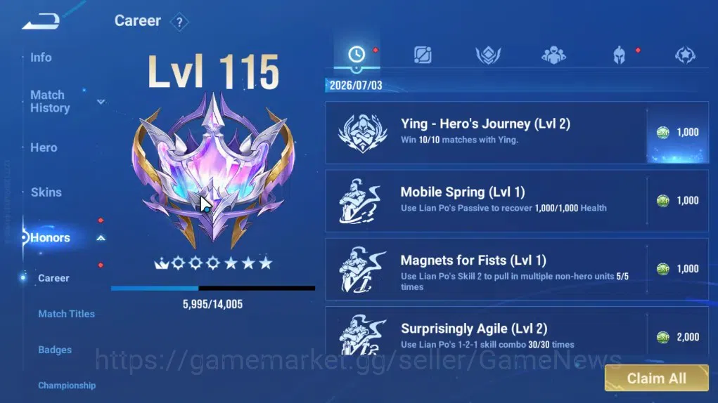 Honor of Kings Accounts Rare Skin Hero 113 Skin 97|Legend Lam,Yao,KIC Luna,Limited Yuhuan,SaintSeiya Gold Leo,GM 14