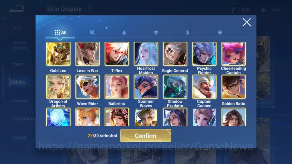 Honor of Kings Accounts Rare Skin Hero 113 Skin 97|Legend Lam,Yao,KIC Luna,Limited Yuhuan,SaintSeiya Gold Leo,GM 7