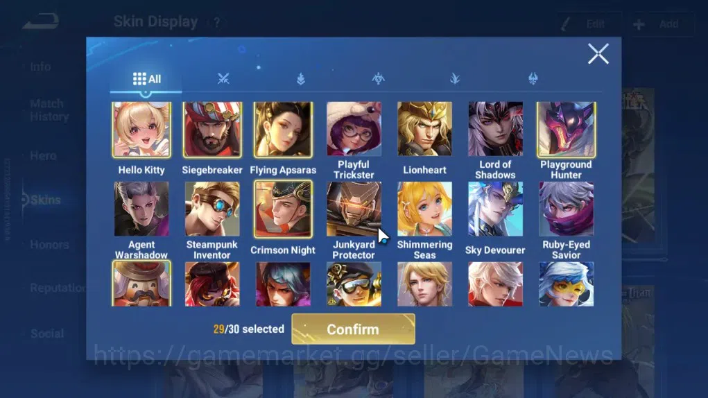 Honor of Kings Accounts Rare Skin Hero 113 Skin 97|Legend Lam,Yao,KIC Luna,Limited Yuhuan,SaintSeiya Gold Leo,GM 9