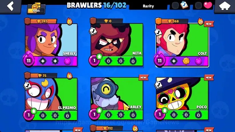 Brawl Stars Accounts 1005 Trophy|40 Gem|16 Brawlers 3 Max Lvl [Gus,Colt,Shelly] 6 Epic| 1 Rare Skins |CN ON|Take Email|BRS938 6