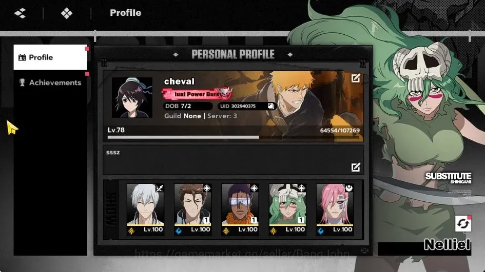 BLEACH: Soul Resonance Accounts Nuverse SEA |Lv 78|16 SSR 14 Sign (Urahara B4,Ichigo Bankai B2,Nalliel B1,Aizen B1,Ulquorra 1