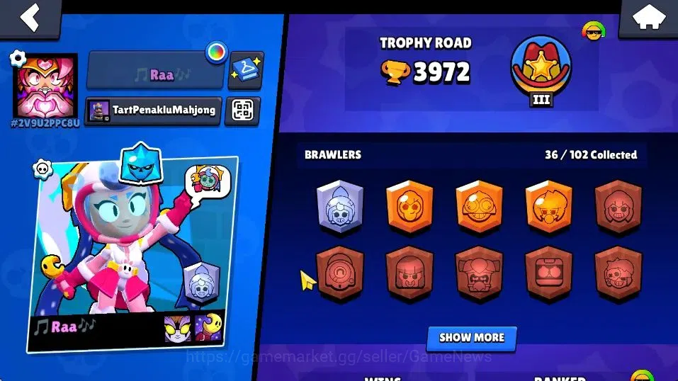 Brawl Stars Accounts 3972 Trophies, 36 Brawlers, 7 Max Lvl , 3 Mythic [ image 2