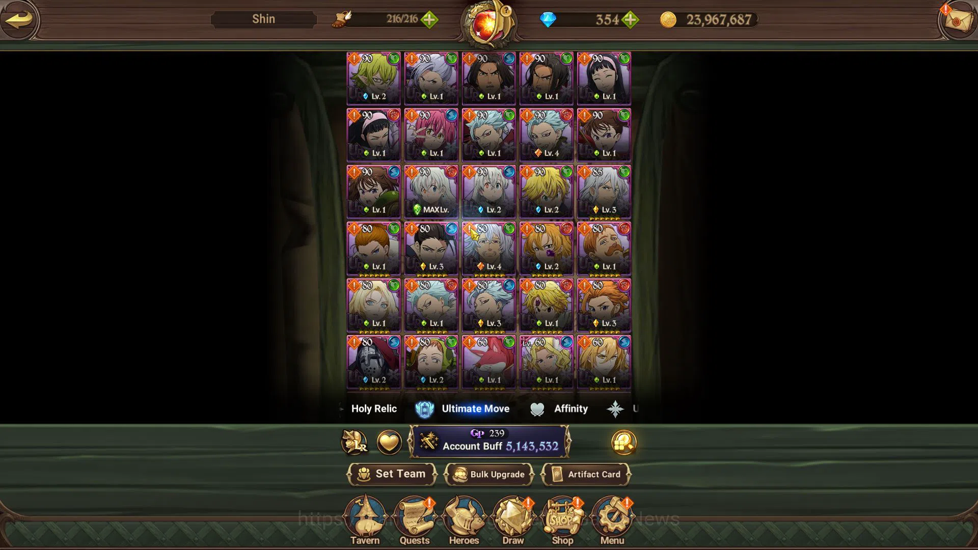 The Seven Deadly Sins: Grand Cross Accounts Midgame Asia|5,1 M CC|354 DM+190 LS|2 LR+9 UR+Collab[Fire 11