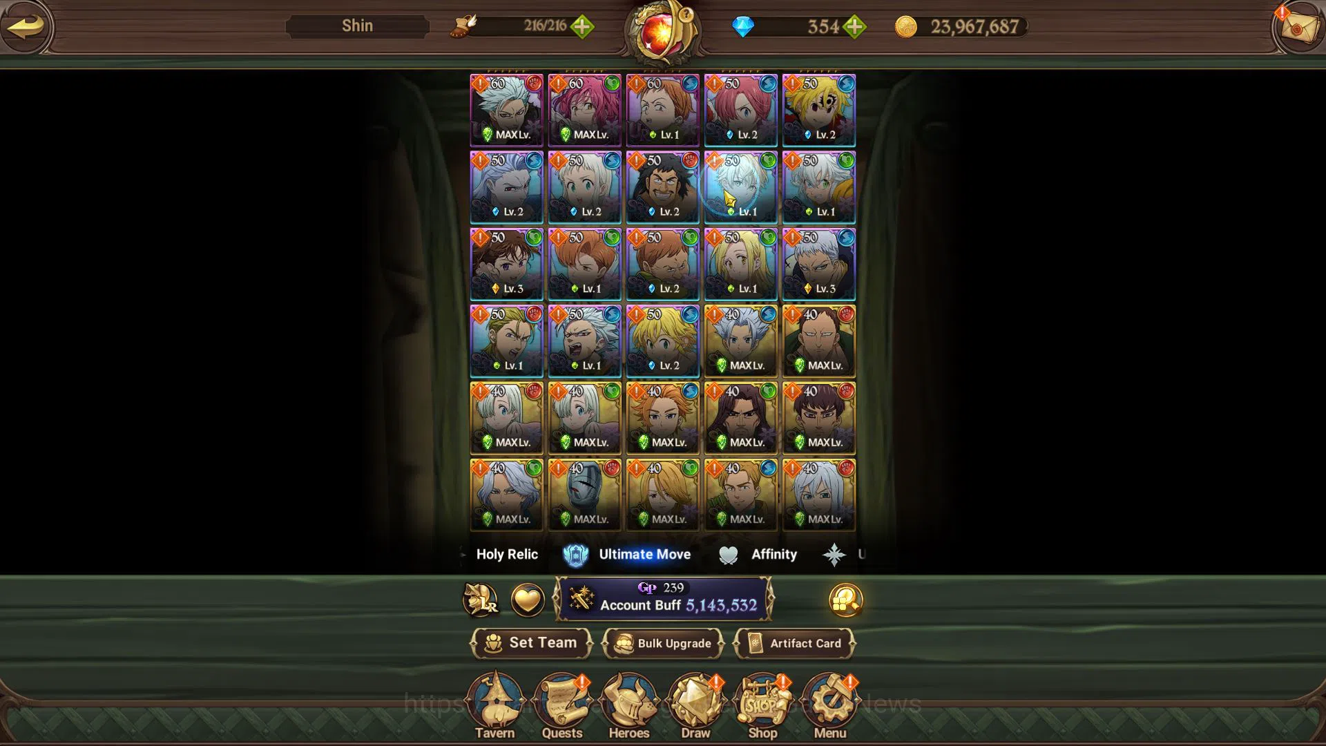 The Seven Deadly Sins: Grand Cross Accounts Midgame Asia|5,1 M CC|354 DM+190 LS|2 LR+9 UR+Collab[Fire 12