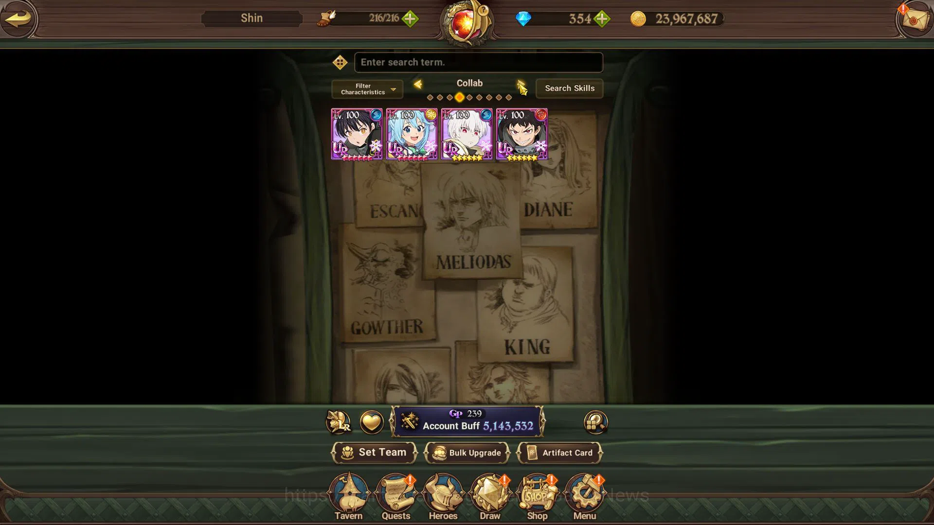 The Seven Deadly Sins: Grand Cross Accounts Midgame Asia|5,1 M CC|354 DM+190 LS|2 LR+9 UR+Collab[Fire 7