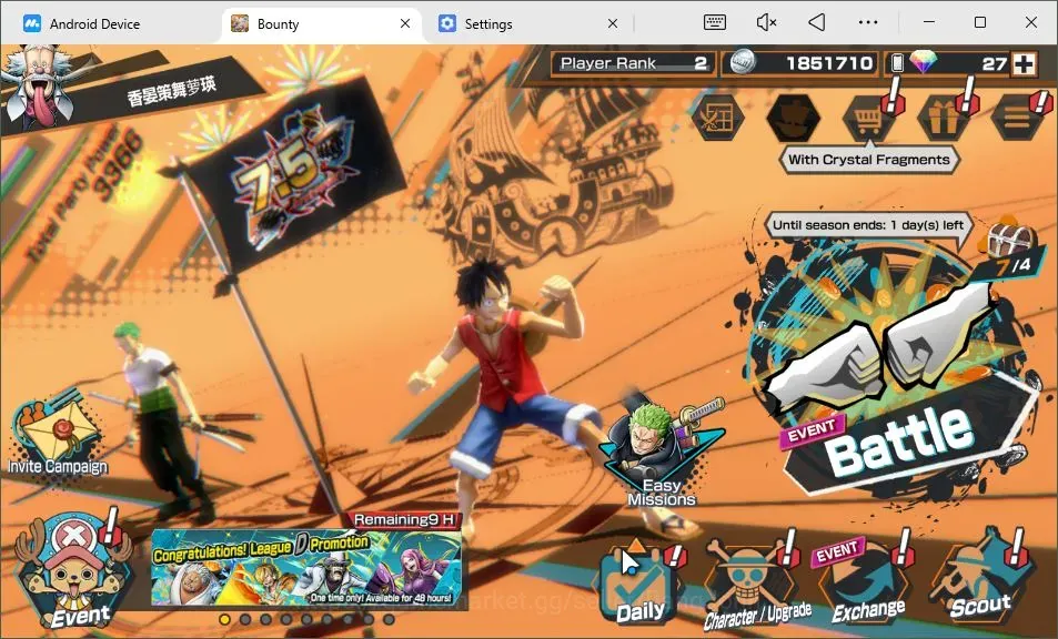 One Piece Bounty Rush Accounts High-End Android | 3 EX | PR 2 |TW Zoro&Sanji,TFE MonkeyD.Luffy,FE Sabo| RD 27 | GF 550 1
