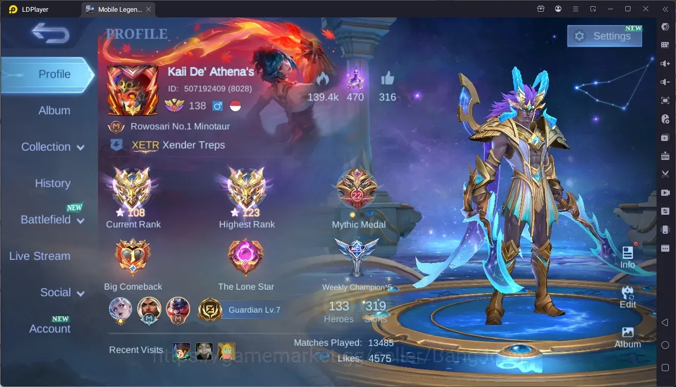 Mobile Legends: Bang Bang Accounts Collector Global|Hero 133|Skin 319|Renowned|Collector Natalia|Blazing: Claude 1