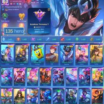 Mobile Legends: Bang Bang Accounts Others HERO 135 SKIN 200 | EMBLEM ALL MAX| STAR LESLEY | COLECTOR NATALIA| CYPLOPS