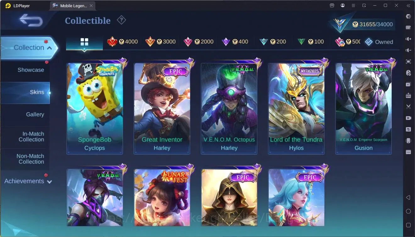 Mobile Legends: Bang Bang Accounts Collector Global |Hero 107|Skin 161|Expert|CC Natalia|Spongebob Cyclops|9th Fanny|Lunar 10