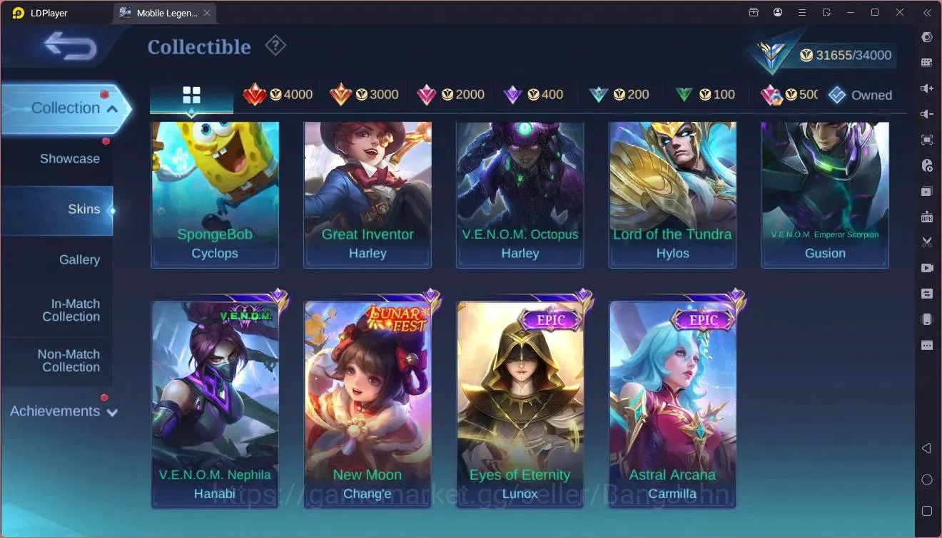 Mobile Legends: Bang Bang Accounts Collector Global |Hero 107|Skin 161|Expert|CC Natalia|Spongebob Cyclops|9th Fanny|Lunar 11
