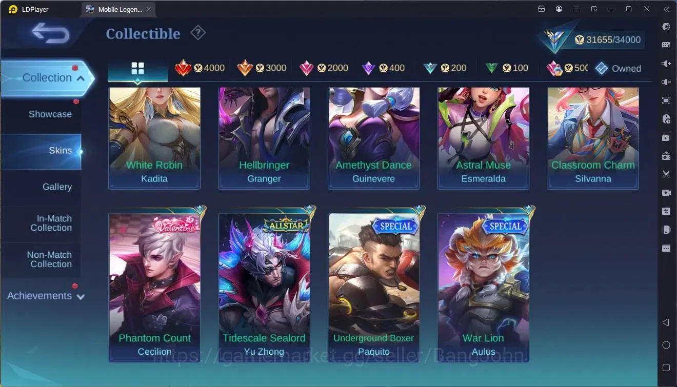 Mobile Legends: Bang Bang Accounts Collector Global |Hero 107|Skin 161|Expert|CC Natalia|Spongebob Cyclops|9th Fanny|Lunar 18