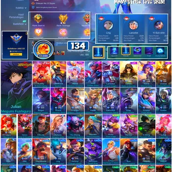 Mobile Legends: Bang Bang Accounts #4428 134 Skins | Julian Megumi Fushiguro (JUJUTSU KAISEN) | Lancelot Floral Knight
