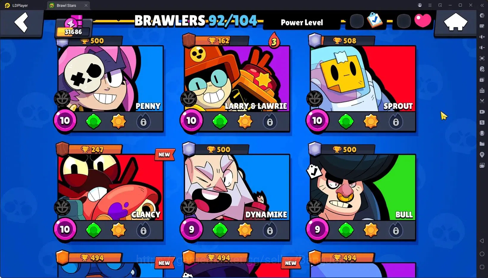 Brawl Stars Accounts Trophy 31686|92 Brawler|11 Max Hypercharge|3 Hc(Kenji,Buzz,Poco),6 Legend,7 Mythic|9589 Bling 20