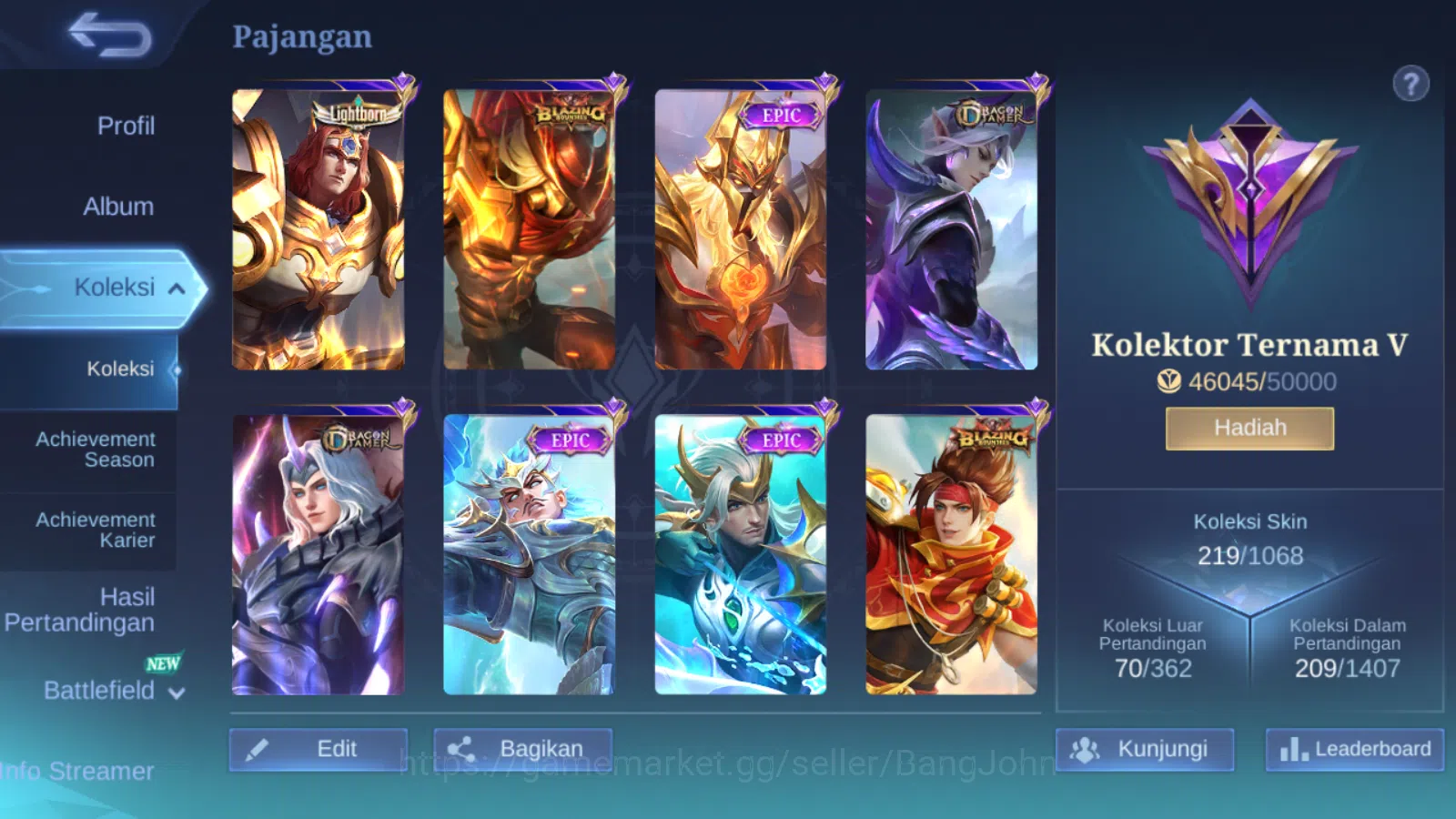 Mobile Legends: Bang Bang Accounts Hero 131 | skin 219 | kof karina | cc natalia | ep image 2
