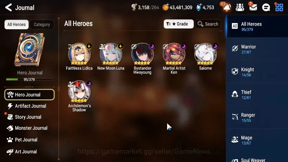 Epic Seven Accounts Limited Hero GLOBAL|UnVerif|6 ML(Salome,NM Luna,BYSHwayoung),Setsuka,AFS Flan|Untouch Theater|4,7K 6