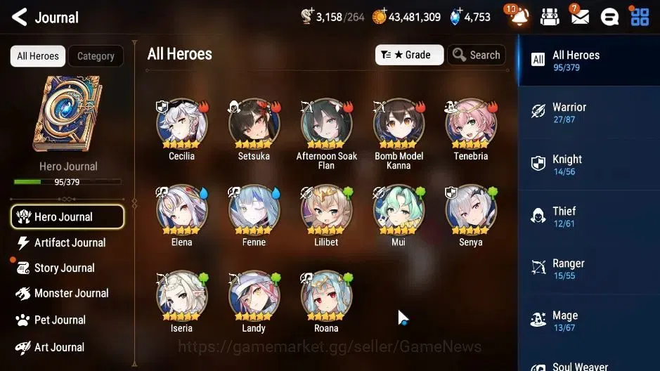 Epic Seven Accounts Limited Hero GLOBAL|UnVerif|6 ML(Salome,NM Luna,BYSHwayoung),Setsuka,AFS Flan|Untouch Theater|4,7K 7