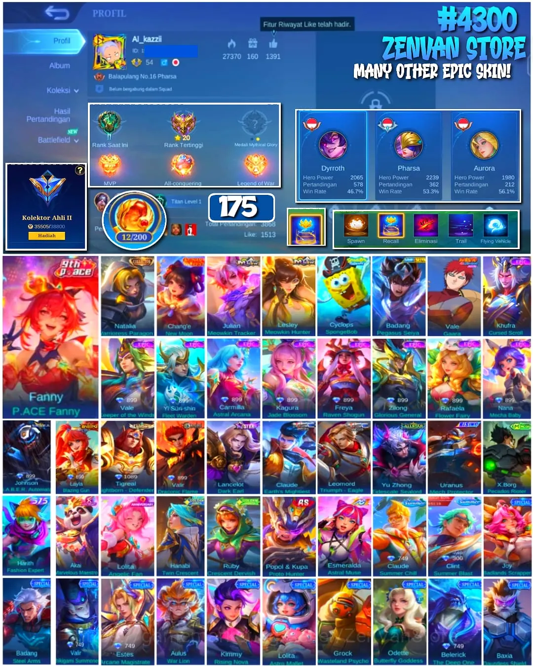 Mobile Legends: Bang Bang Accounts #4300 175 Skins | Natalia Warrioress Paragon (COLLECTOR) | Vale Gaara (NARUTO) | Badang 1
