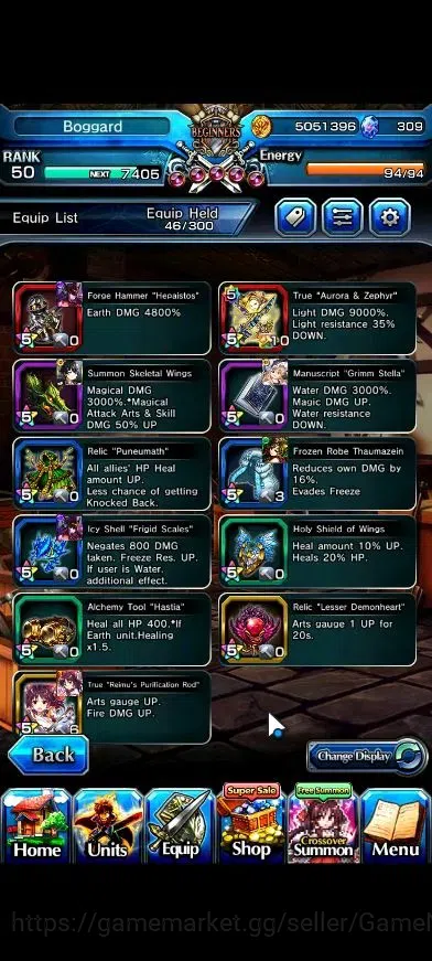 Grand Summoners Accounts End-Game Global | Rank 50 | 3 Ascend+1 TW | Reimu Hakurei+TW, Young Inheritor Isliid ,Marisa 5