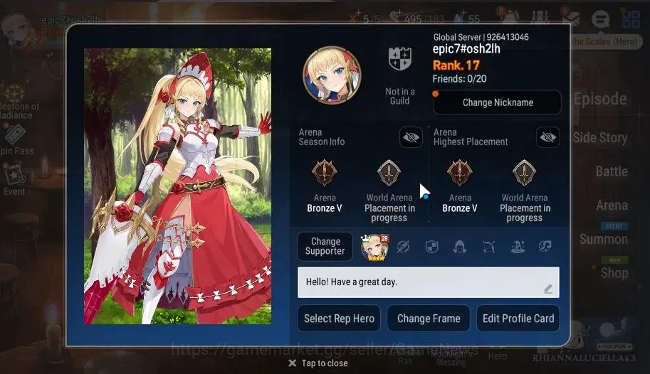 Epic Seven Accounts Global|UnVerif|3 ML(Rhianna&Luciel,Bystander Hwayo image 2
