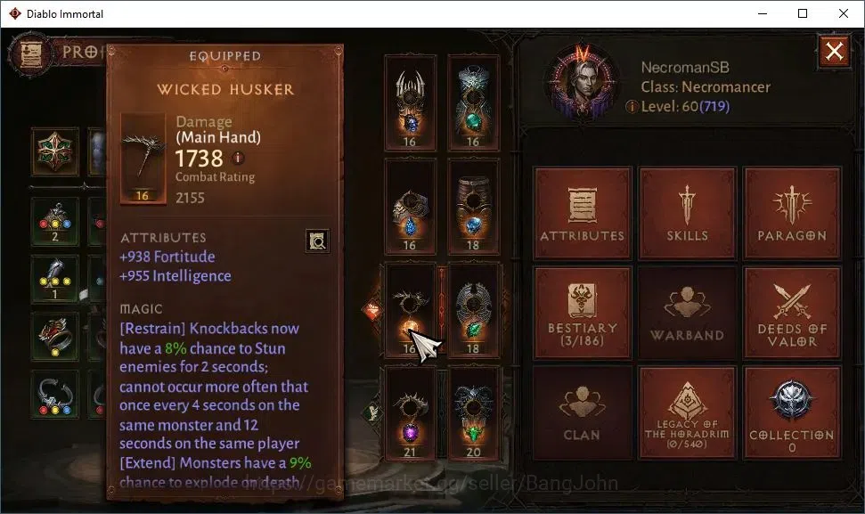 Diablo Immortal Accounts High-End NA - High Heaven |60 (719) Necromancer - Slinger |CR 41k |Reso 540|L30 (4*) Stormlost 2