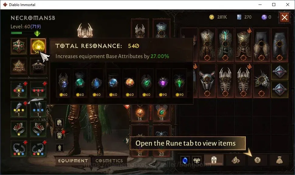 Diablo Immortal Accounts High-End NA - High Heaven |60 (719) Necromancer - Slinger |CR 41k |Reso 540|L30 (4*) Stormlost 5