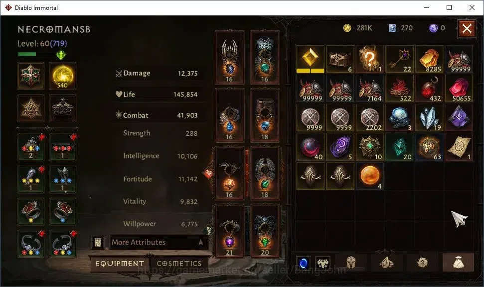 Diablo Immortal Accounts High-End NA - High Heaven |60 (719) Necromancer - Slinger |CR 41k |Reso 540|L30 (4*) Stormlost 8
